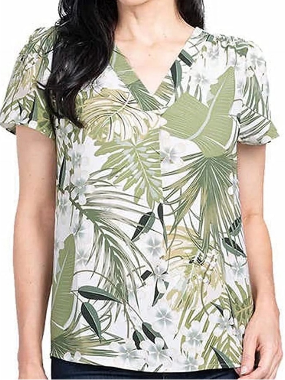 Hilary Radley Floral V Neck Flutter Sleeve Top